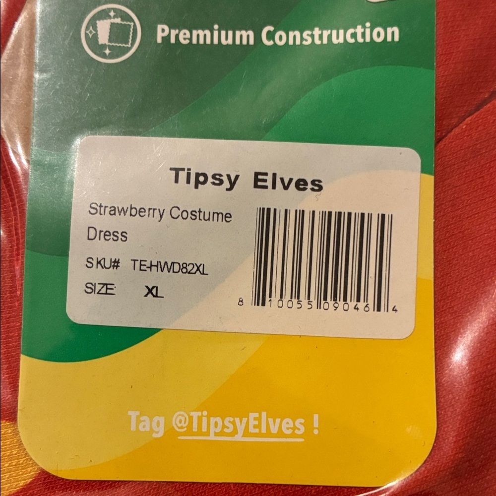 Tipsy Elves Red Strawberry Hoodie Dress with Green Trim - Picture 4 of 4